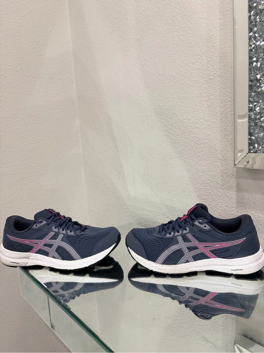ASICS Women's Navy Running Sneakers with Pink Accents size 10